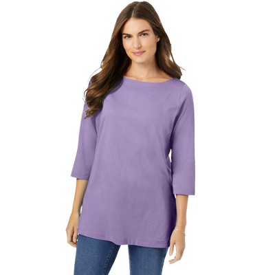 Woman Within Perfect Three-Quarter Sleeve Boatneck Tee