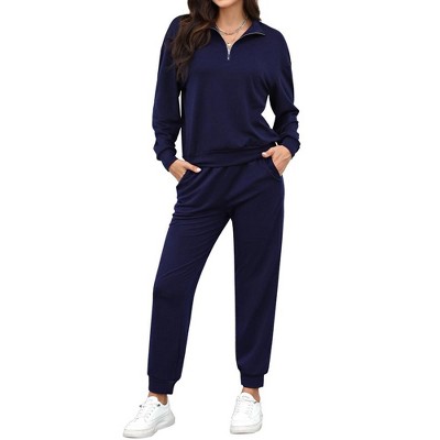 Womens Half Zip Front Sweatshirt Pullover Tracksuit Sets Solid Jogger Pants Sets