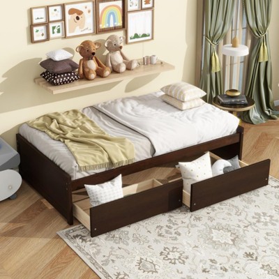 ALEXOUN Twin Size Bed Frame with Storage Drawers -Minimalist Rubber Wood Bed Frame Fits Bedroom,Guest Room,Nursery No Box Spring Needed