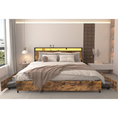 PAGED Bed Frame Modern Bed Frame with Storage Headboard, Outlets and USB Ports, Box Spring Not Required, Noise Free, Easy Assembly