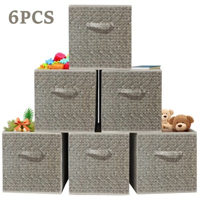 FONTOI 6PCS Foldable Storage Bins, 12" Cube Storage Organizer, Cube Storage Organizer, Multi - Use Storage Bins for Toys,Brown, 12"*4.37"*12"