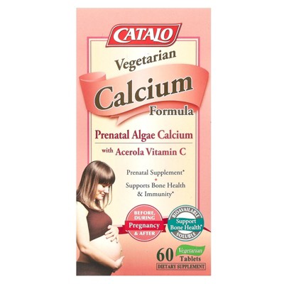 CATALO Vegetarian Calcium Formula, Prenatal Algae Calcium with Acerola Vitamin C, 60 Vegetarian Tablets