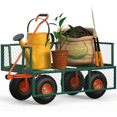 Heavy Duty Steel Garden Cart, Capacity 3 In 1 Pullable Garden Wagon with 13" Wheels, for Gardening Soil, Tools, and Plant Transport