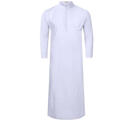 BLUEMING Men's Kaftan Robe Thobe Long Sleeve Button Down Henley Side Splits Casual Side Split Gown Shirt