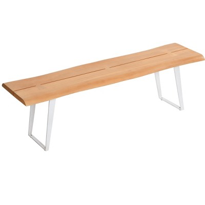 Storied Home Live Edge Wood Bench with Metal Frame, Natural/White