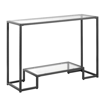VEVOR 2-Tier Glass Console Table, Modern Rectangle Sofa Side Table with Tempered Glass Top and Iron Legs, Golden Consloe Desk, Black