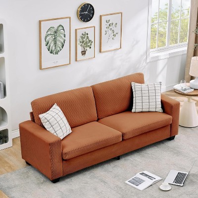 Seater Sofa, Deep Seat Couch with Wide Armrest, Removable Washable Cushions, Cozy Bouclé for Living Room, Green