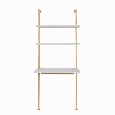Theo Metal Wall Shelf Kids' Desk Gold/White - Nathan James: Ladder Desk for Children, Metal Frame, Particle Board Surface