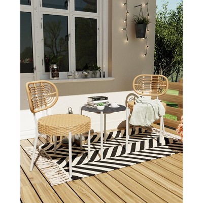 3 Piece Patio Bistro Set, Outdoor Wicker Chairs with Table, Rattan Patio Furniture Set for Outdoor, Patio, Deck, Backyard