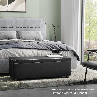 Storage Ottoman Bench, Mid-Century Modern Entryway Bedroom Bench for Bedroom, Entryway End, Synthetic Leather with Stitching, Loads 680 Lb