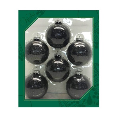 Christmas By Krebs - 67mm / 2.625" Designer Glass Baubles [8 Pieces] - Black Sparkle