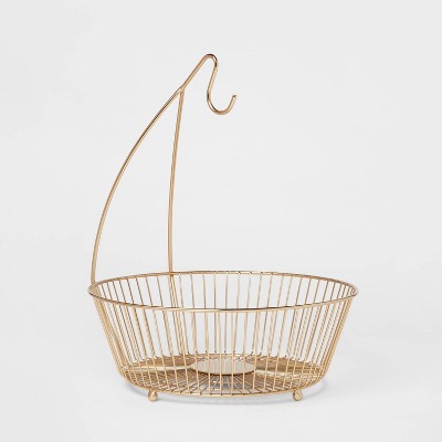 Delavan Collection Metal Wire Fruit Basket with Banana Hanger Gold - Threshold™: Iron Round Fruit Bowl & Banana Stand