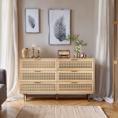 MAYEERTY 6 Drawers Rattan Storage Cabinet for Bedroom Living Room Natural