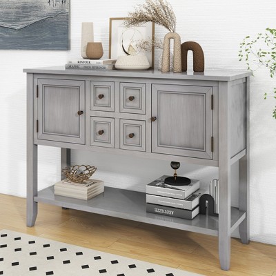 Wooakway 46" Vintage Storage Console Table White with 4 Drawers and Shelf
