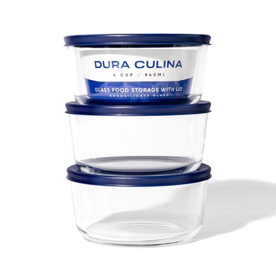 Dura Culina® 6pc (Set of 3) Glass Food Round Stackable Storage Set