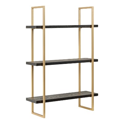 Kate & Laurel All Things Decor 20"x30" Leigh Wood and Metal Wall Shelf Black: Luxury Glam Style, 3-Tier Hanging Storage