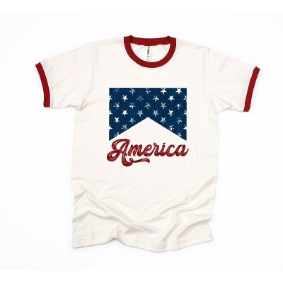 Simply Sage Market Women's America Retro Cursive Short Sleeve Ringer Tee