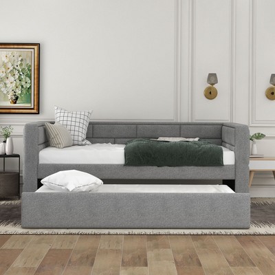 PAGED Twin Size Daybed Modern Wooden Bed Frame with Shelves and 2 Drawers for Bedroom and Living Room