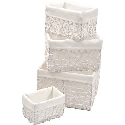 Evideco French Home Goods Set of 4 Stackable Paper Rope Storage Baskets - Versatile Organizers for Home, Office, and Bathroom