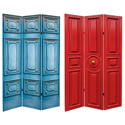 Oriental Furniture 6" Double Sided Fancy Door Panel Canvas Room Divider Blue: Adjustable 3-Panel Folding Partition