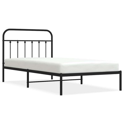 vidaXL Black Twin XL Metal Bed Frame with Headboard & Slats, No Mattress, Easy Assembly