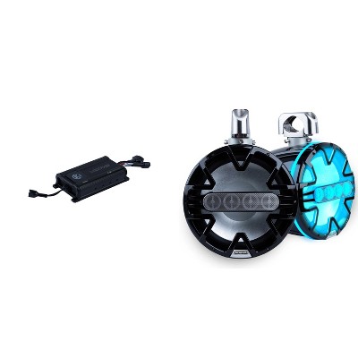 Memphis Audio MM104TB Black 10" Tower Speakers Including Clamps and MX800.4 Marine Amplifier Bundle