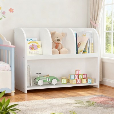 Homy Casa Kids Toy Organizer with 3 Open Compartments and 2-Tier Bookshelf for Playroom or Bedroom, White