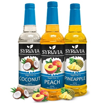 Syruvia Sugar Free Coffee Flavors Variety Pack: Coconut, Peach & Pineapple 25.4 fl oz Syrup