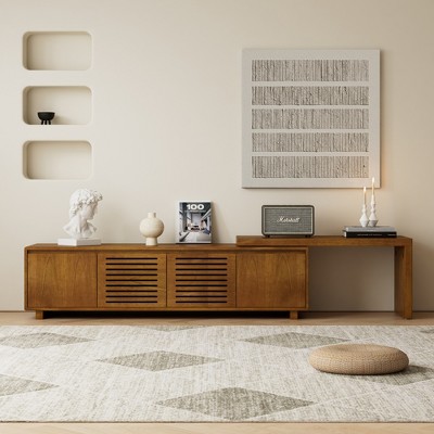63" Modern Expandable TV Stand for TVs up to 75", Media Console with Adjustable Panel, Farmhouse Entertainment Cabinet with Storage for Living Room
