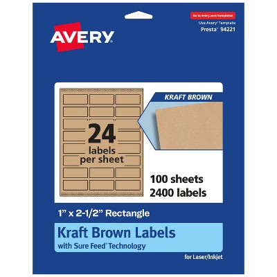 Avery Kraft Brown Rectangle Labels with Sure Feed, 1" x 2.5"