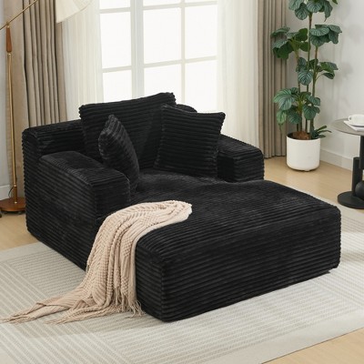 48.8" Modern Corduroy Chaise Lounge Sofa Bed with Removable Pillows for Living Room & Bedroom, No Assembly Required, Gray/Black - ModernLuxe