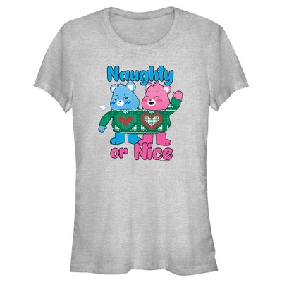 Juniors Womens Care Bears Christmas Cheer Bear and Grumpy Bear Naughty or Nice T-Shirt