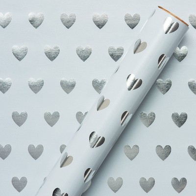 20sq ft Hearts Pattern Gift Wrapping Paper Silver - Spritz™