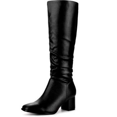 Perphy Women's Halloween Square Toe Chunky Heel Wide Calf Knee High Boots