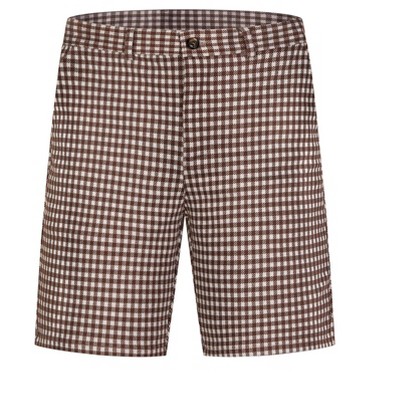 Lars Amadeus Men's Straight Leg Flat Front Plaid Print Chino Shorts