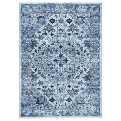 Coolmee Boho Washable Rugs,Vintage Non Slip Ultra Soft Throw Rugs Low-Pile Floor Carpet Rug for Bedroom Entryway Dining Room Dorm,