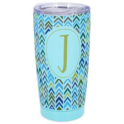 Elanze Designs J Monogram Herringbone Arrows Wrap-Around Design 20 Ounce Stainless Steel On-The-Go Coffee Mug, Thermal Travel Tumbler with Leak