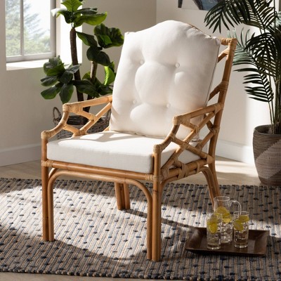 Sonia Rattan Armchair Natural/White - bali & pari: Handmade, Cushioned, No Assembly Required