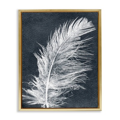 Stupell Industries Blue & White Feather Black Floater Framed Canvas Wall Art