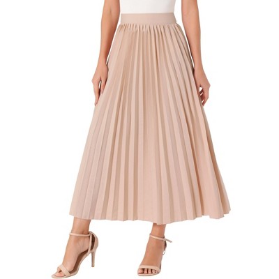 INSPIRE CHIC Women's High Waist Side Zipper Casual Party Flowy Pleated Maxi Skirt