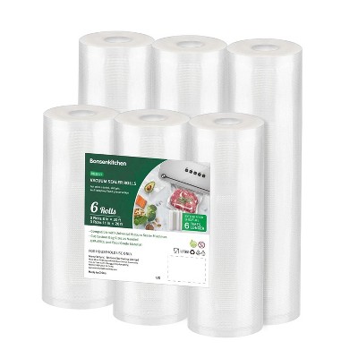 Bonsenkitchen Vacuum Sealer Rolls, 6 Pack (3 Rolls 11"x20' + 3 Rolls 8"x20'), BPA-Free, Durable Food Storage & Sous Vide Bags