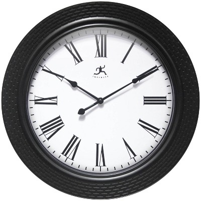 16" Roman Weave Wall Clock Black - Infinity Instruments: Indoor Decorative, Modern Design, White Face