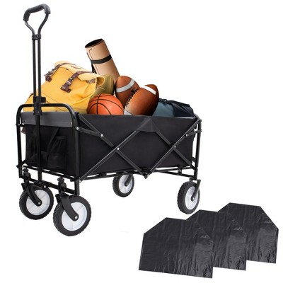 360lbs Collapsible Foldable Wagon Cart with strapping system ,Beach Wagon Utility Cart Utility Wagon Grocery Cart black