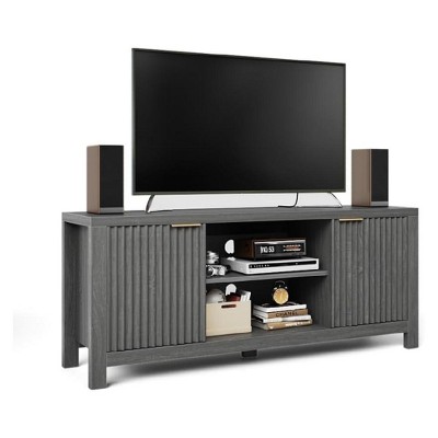 Maple Oak 65 Inch Fluted TV Stand with Open Shelves and Storage Cabinets Modern Heavy Duty Entertainment Center for Living Room Bedroom