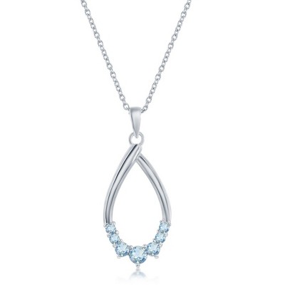 Simona Sterling Silver Pear-shaped Gemstone Necklace - Sky Blue Topaz - Blue - 16+2 Inch