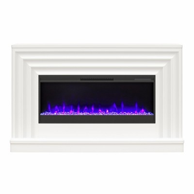CosmoLiving by Cosmopolitan Rene Electric Fireplace Mantel 65" TV Stand with Multi-Color Flame and Crystal Ember Bed