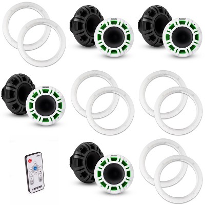 Kicker ( 4 Pair ) 48KMXL654 LED 6.5" Horn-Loaded Marine Coax with a Pair of 50KLSR65 6.5 Led Speaker Ring & LED Remote Bundle