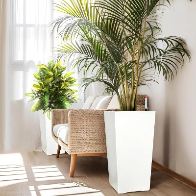 Acekool Self-Watering Planters (Set of 2) - Black & White with Drainage & Wheels