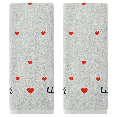 REGALWOVEN Cotton Bathroom Absorbent Heart Pattern Decorative Hand Towel 13" x 29"