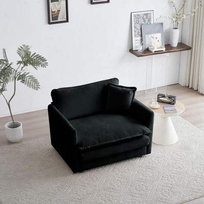 CAVINAS Comfy Deep Single Sofa, Seat Sofa Couch with 1 Toss Pillow, Upholstered Reading Armchair, Living Room Sofa Chair for Adult